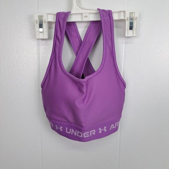 Under Armour Sports Bra XS Purple Criss Cross Back‎ Logo Band Flawed - Picture 1 of 5